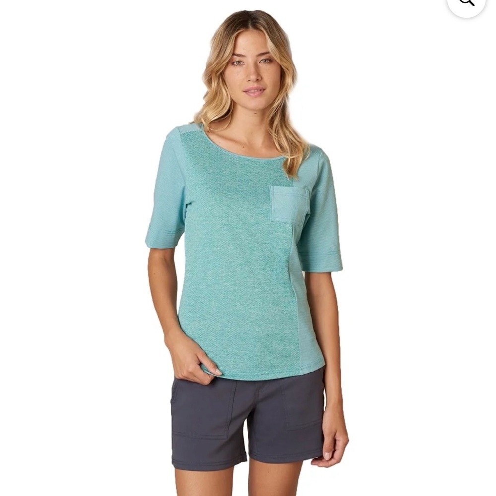 PrAna Alandra Top In Tidal Teal Striped With Pocket Size Medium